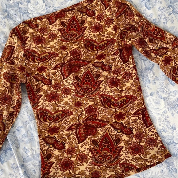 Vintage Long Sleeved Top Y2K Fairy Key Hole Tied Top Paisley Design Blouse Kona - Picture 4 of 10